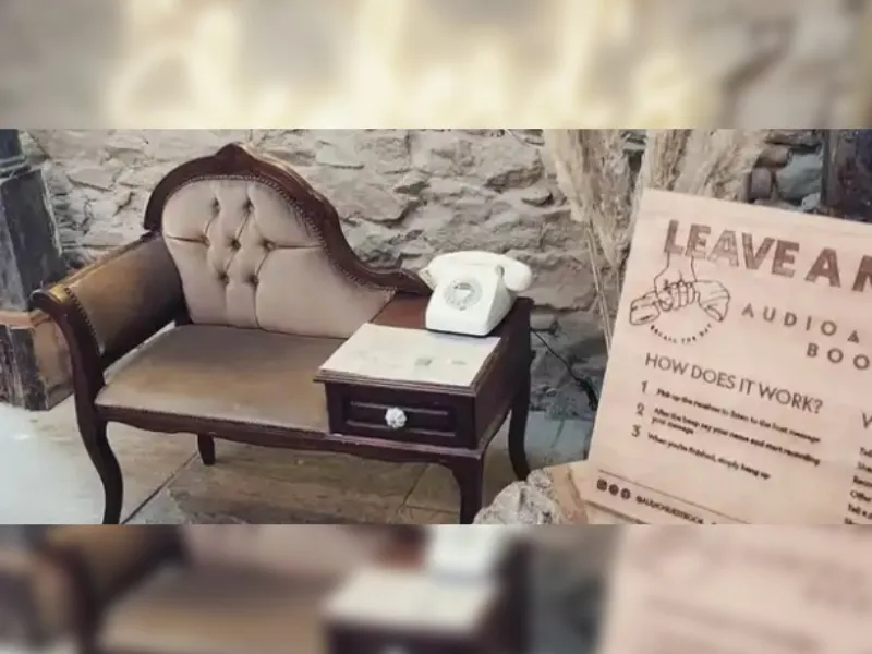 Vintage telephone audio guestbook with custom signage