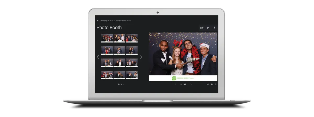 Photo booth digital sharing screens showing guests accessing their photos