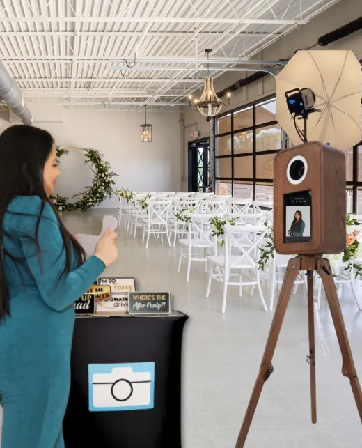Bride and groom using Flashback booth