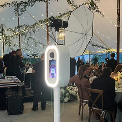 LuxPod set up outdoors under tent at venue
