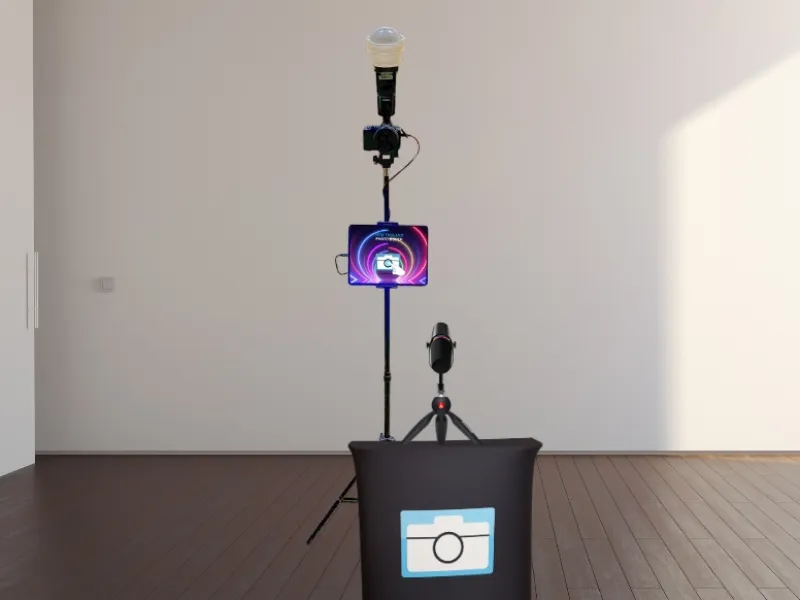 Guest laughing while recording video at Confessional Booth