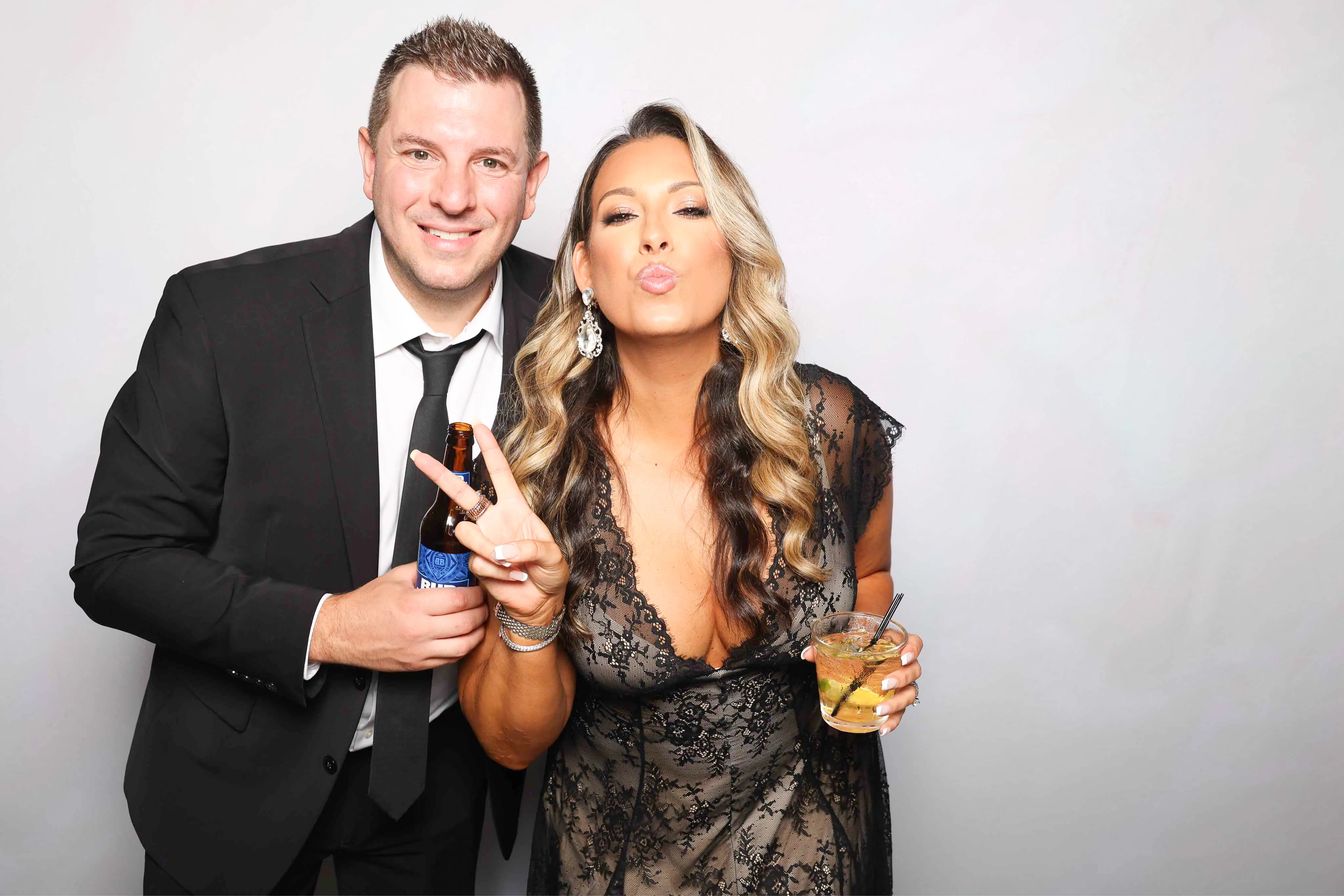 Group of friends goofing off at photo booth