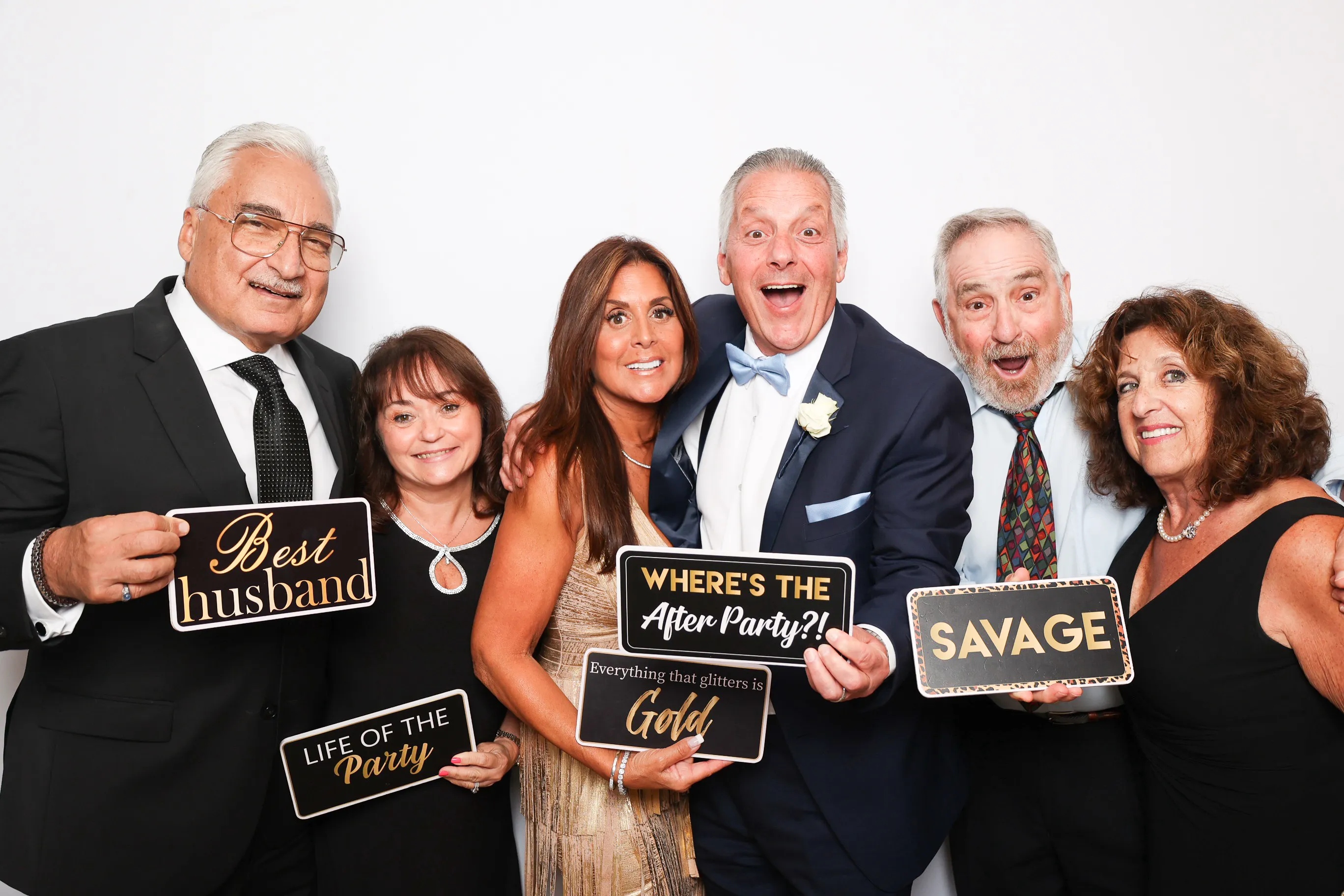 Handheld sign props available at photo booth