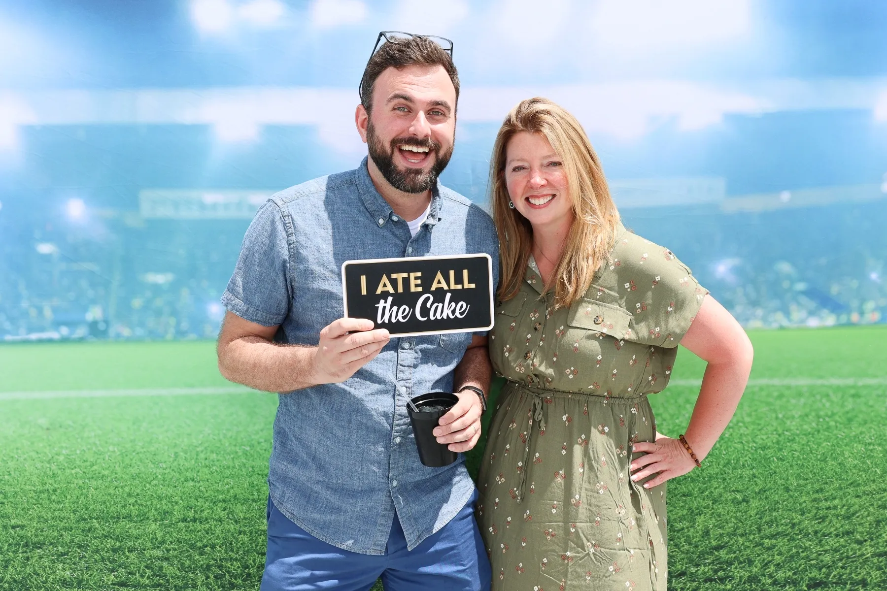 Photo booth set up at stadium corporate event