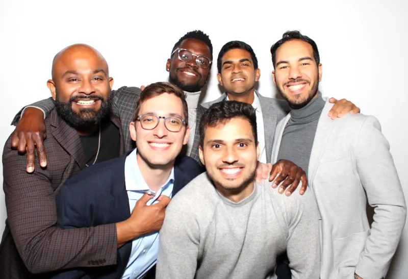 Large group of guys at birthday party with color GLAM