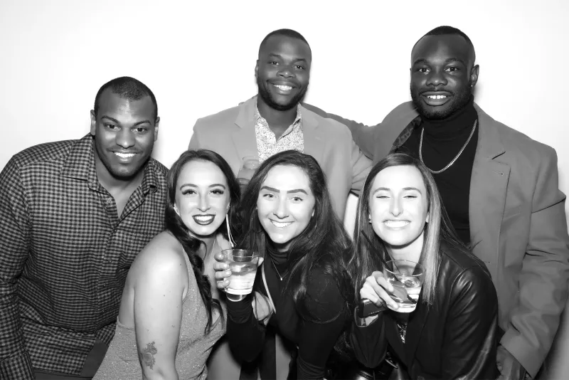 Corporate brand launch group photo with GLAM filter