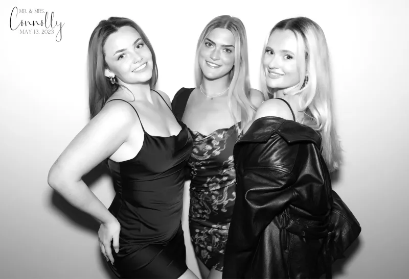 Stylish party guests posing with GLAM filter