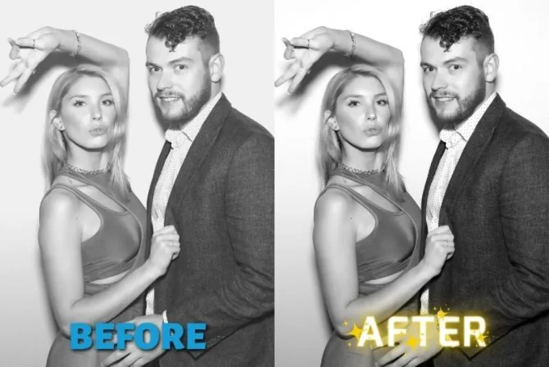 Before and after comparison of GLAM black and white photo filter