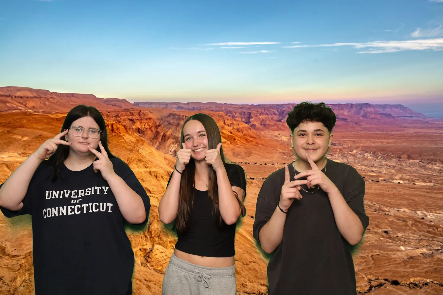 Teens posing on a Grand Canyon green screen background