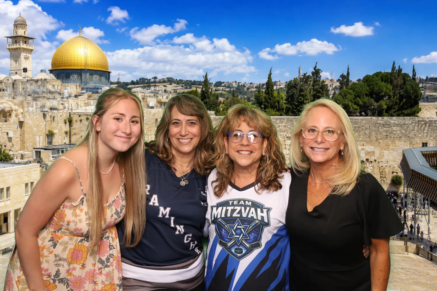 Group of guests on a Jerusalem green screen background