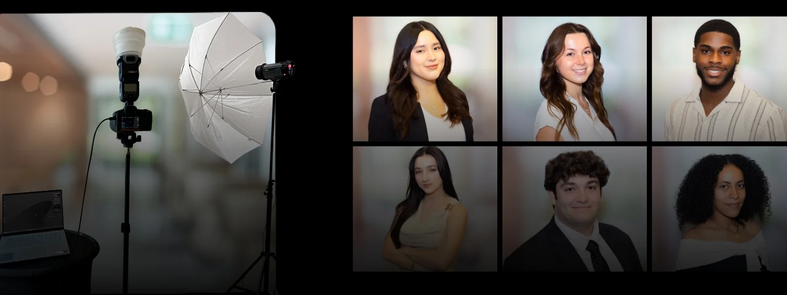 Corporate headshot session setup with professional lighting and backdrop