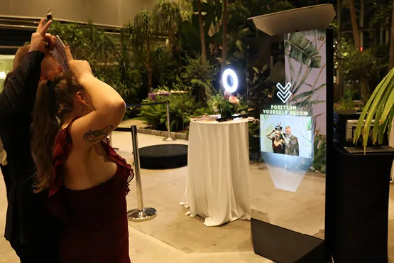 Mirror Booth rental setup with premium backdrop at a New England event